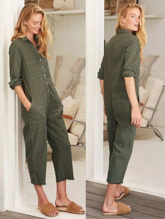 Frank & Eileen Pants - Frank & Eileen Northern Ireland Jumpsuit Army Green Italian Linen Size M